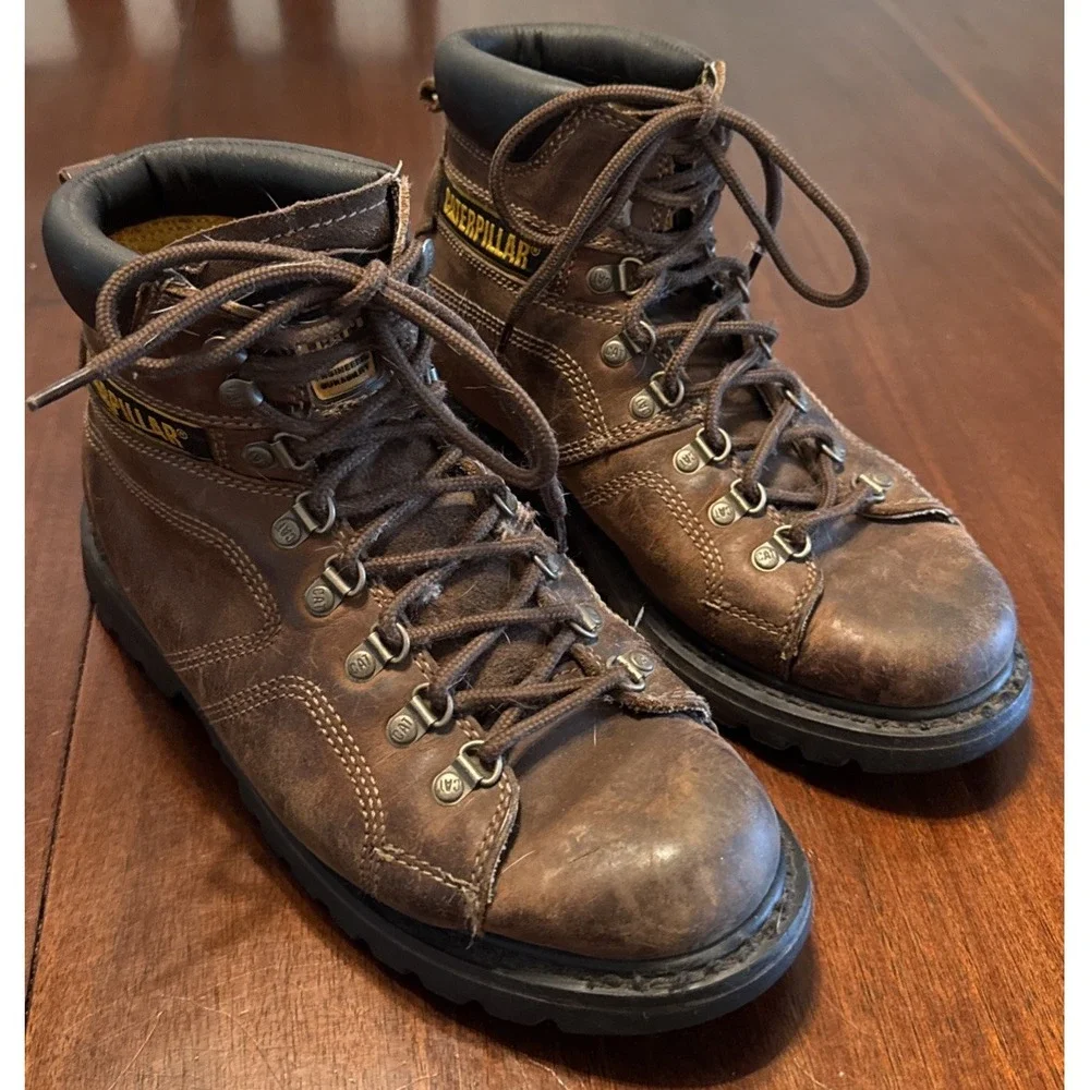 CAT Caterpillar Silverton P73237 Men 10.5 M Brown Leather Work Boots Slip Resist